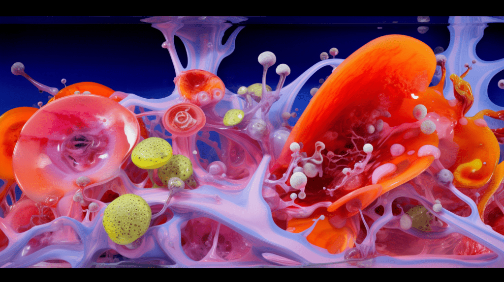 Vibrantly stained T cells, microscopic level
